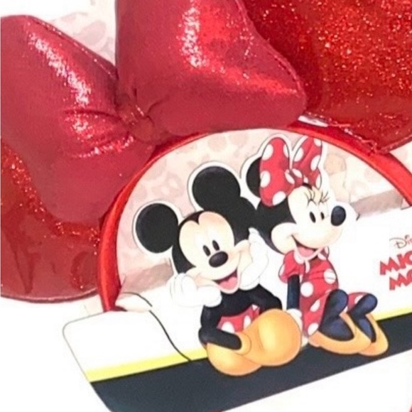 Minnie Mouse Girl's Red Glitter Bow Ears Headband - 2 Included - Picture 3 of 3